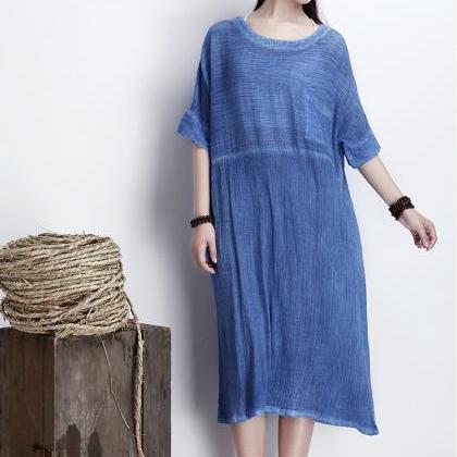 Blue Women Thin Cotton Maxi Dress P..