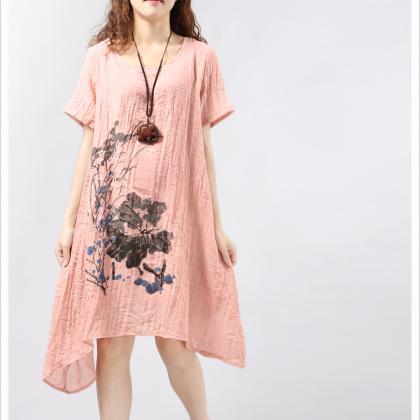 Pink Asymmetric Summer Linen Skirt ..