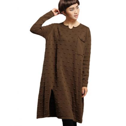 Women's Knitted Long Sleeves Side S..
