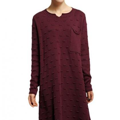 Women's Knitted Long Sleeves Side S..