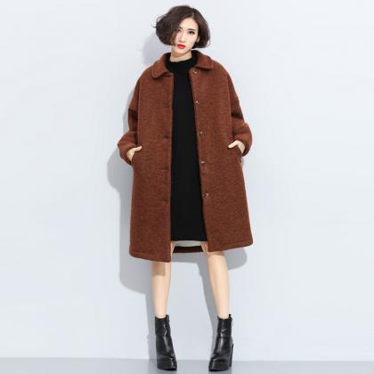 Open-front Long Wool Winter Coat Ou..