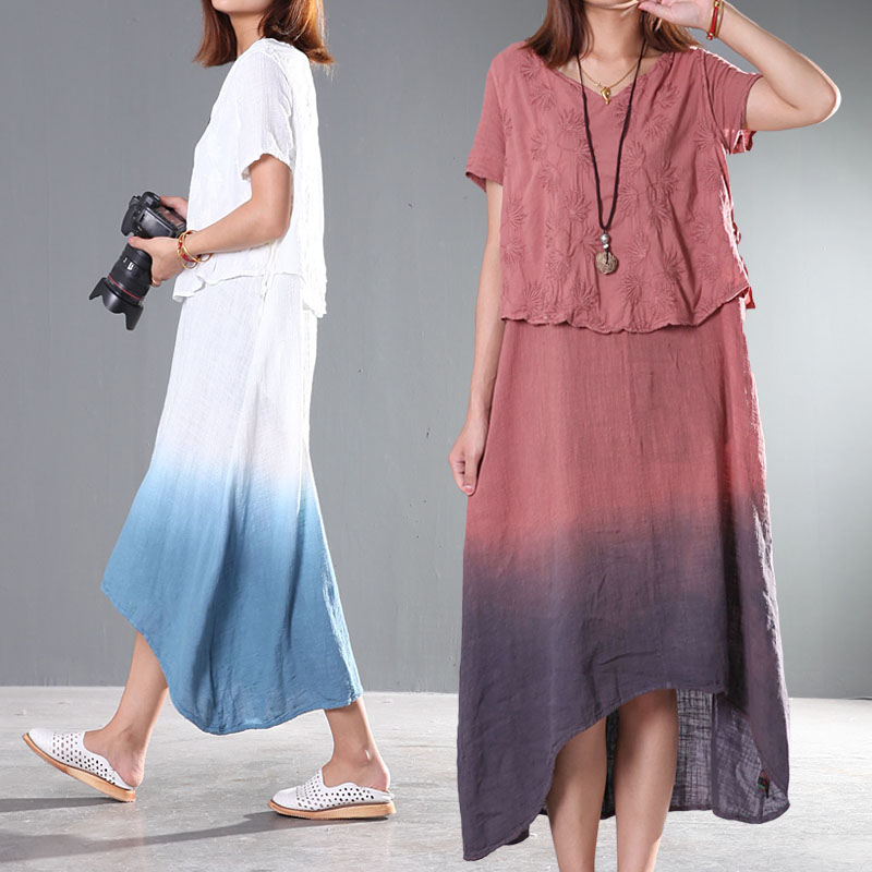Two Layers Skirt Embroideried Long Skirt Loose Summer Dress