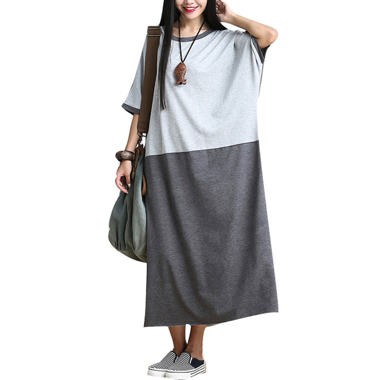 Women's New Color Stitching Cotton Batwing Dress 