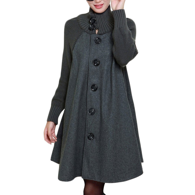 Turtleneck Knitted Wool Button-down Coat