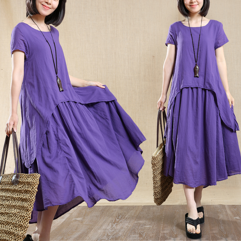 Women Cotton Linen Long Skirt Loose Robe Dress Summer Dress