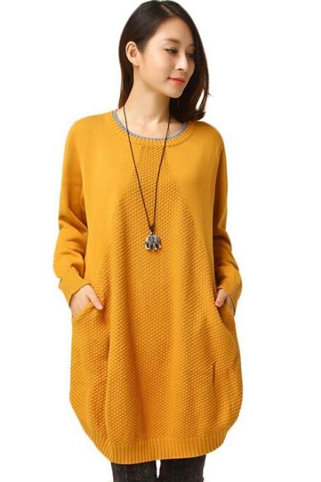  Women's 5 Colors Long Sleeve Knitwear Pullover With Pockets 