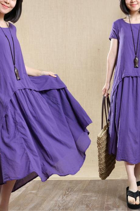 Women Cotton Linen Long Skirt Loose Robe Dress Summer Dress